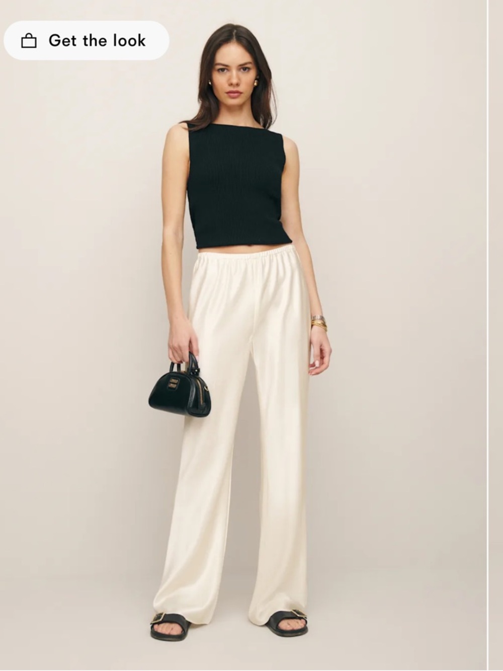 Reformation Satin Mid-Rise Bias Pants — Cream